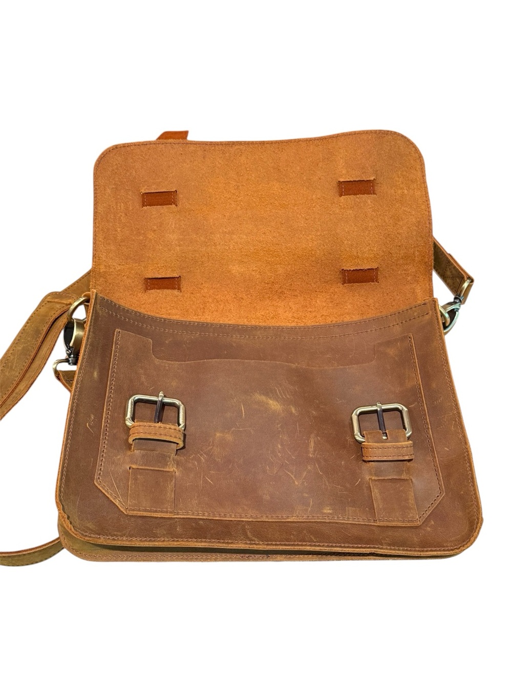 NWOT! Oiled Leather Distressed Compact Messenger Bag - Picture 5 of 7